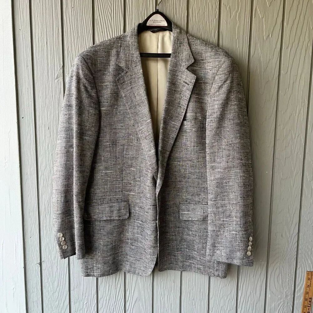 VTG Cricketeer Sport Coat Gray Woven Textured Blazer Silk Blend USA 44R ACTWU